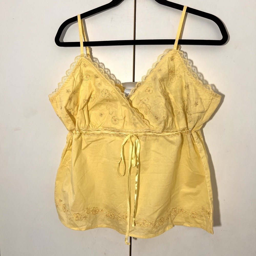 Coquette Y2k Babydoll Blouse‎ Size XL Yellow Fashion Bug Lace Floral Embroidered